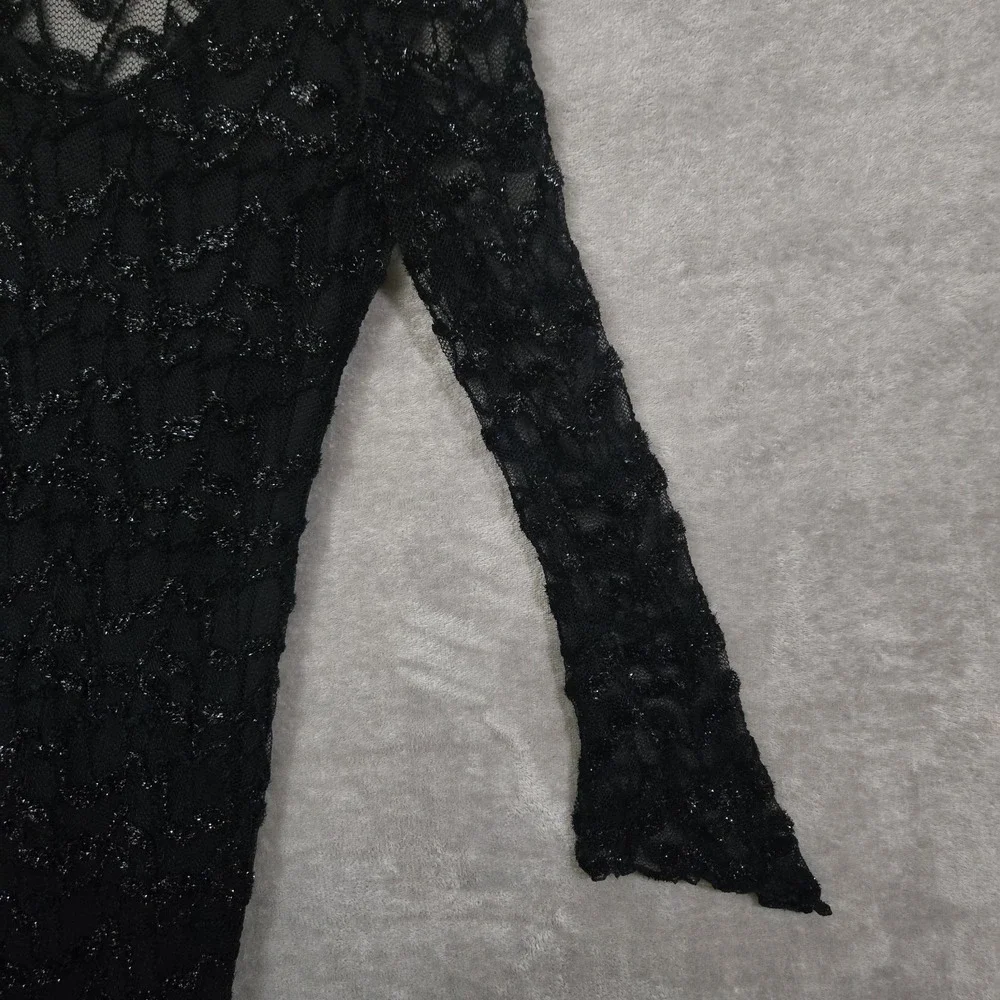 90s Y2K Whimsigoth Sheer Black Dress‎ Lace Romantic Handkerchief Hem Celestial